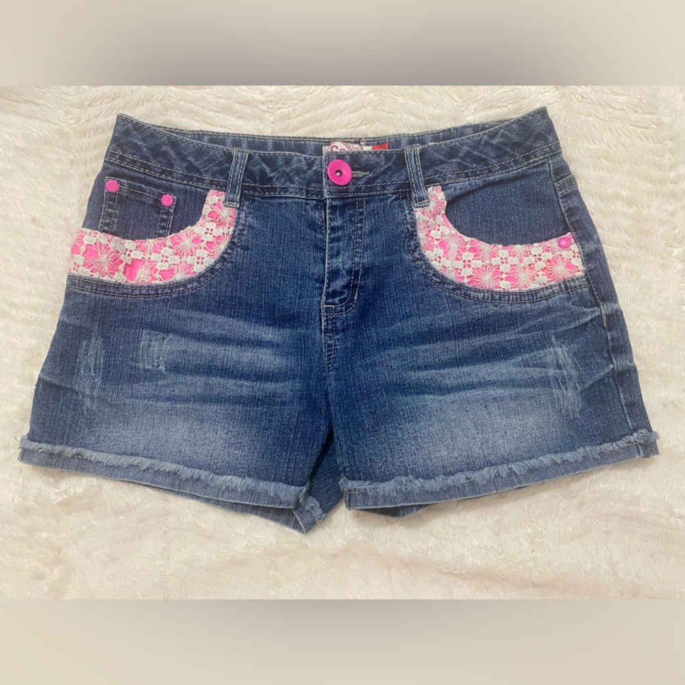 SO Blue Jean Shorts with Pink Floral Details